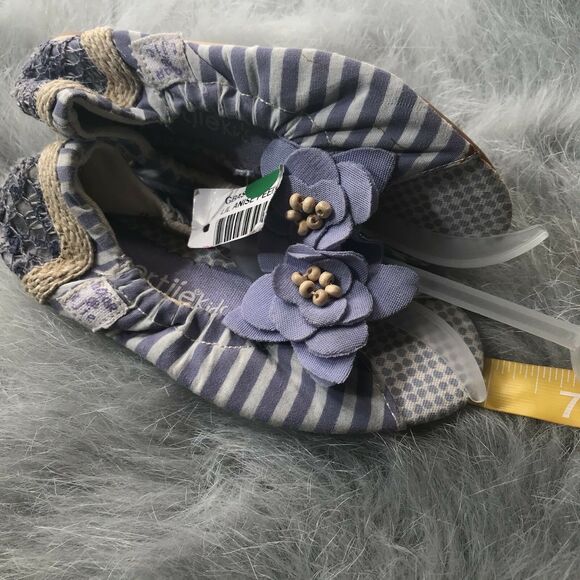 naartjie Girls Shoes Size 7 Lil Anise Peep Toe Flats Lavender Stripe Flower NEW - Picture 7 of 7